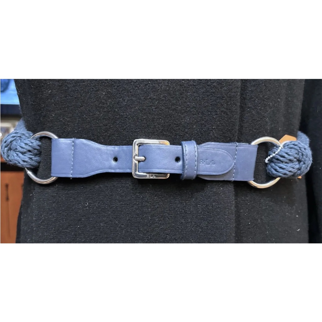 New Lauren Ralph Lauren Braided Blue Rope Leather Trim Ss Buckle Art Deco Belt M